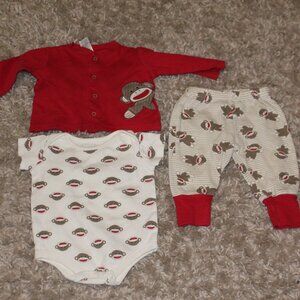 3 Piece Sock Monkey Outfit (6 mths)